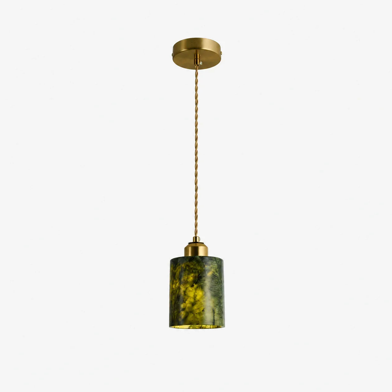 One head green jade cylinder pendant lamp with 3.9 inch / 10 cm shade