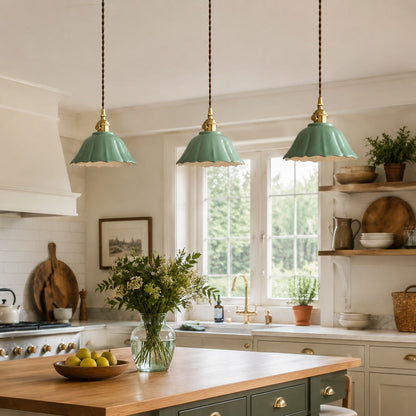 Vintage Celadon Ceramic Lotus Pendant Light