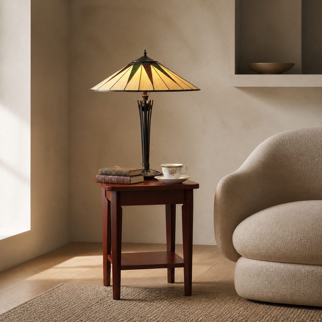 TF Dark Star Tiffany Style Geometric Shade Table Lamp for Bedroom and Accent Lighting