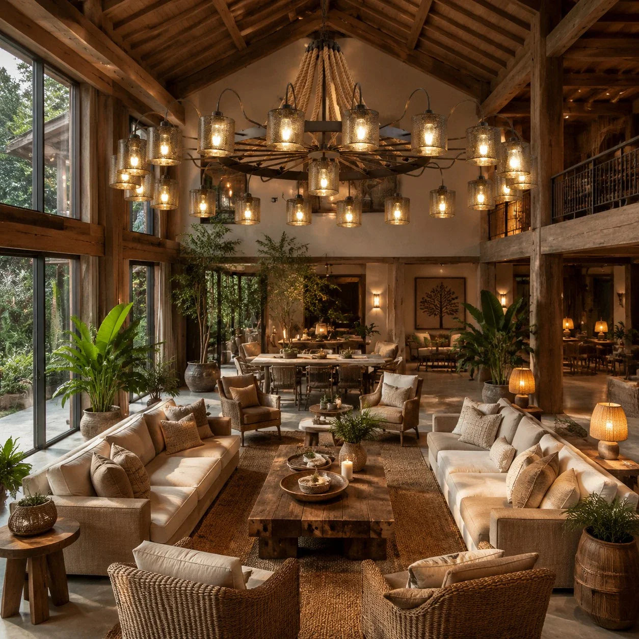 Rustic farmhouse rope chandelier
