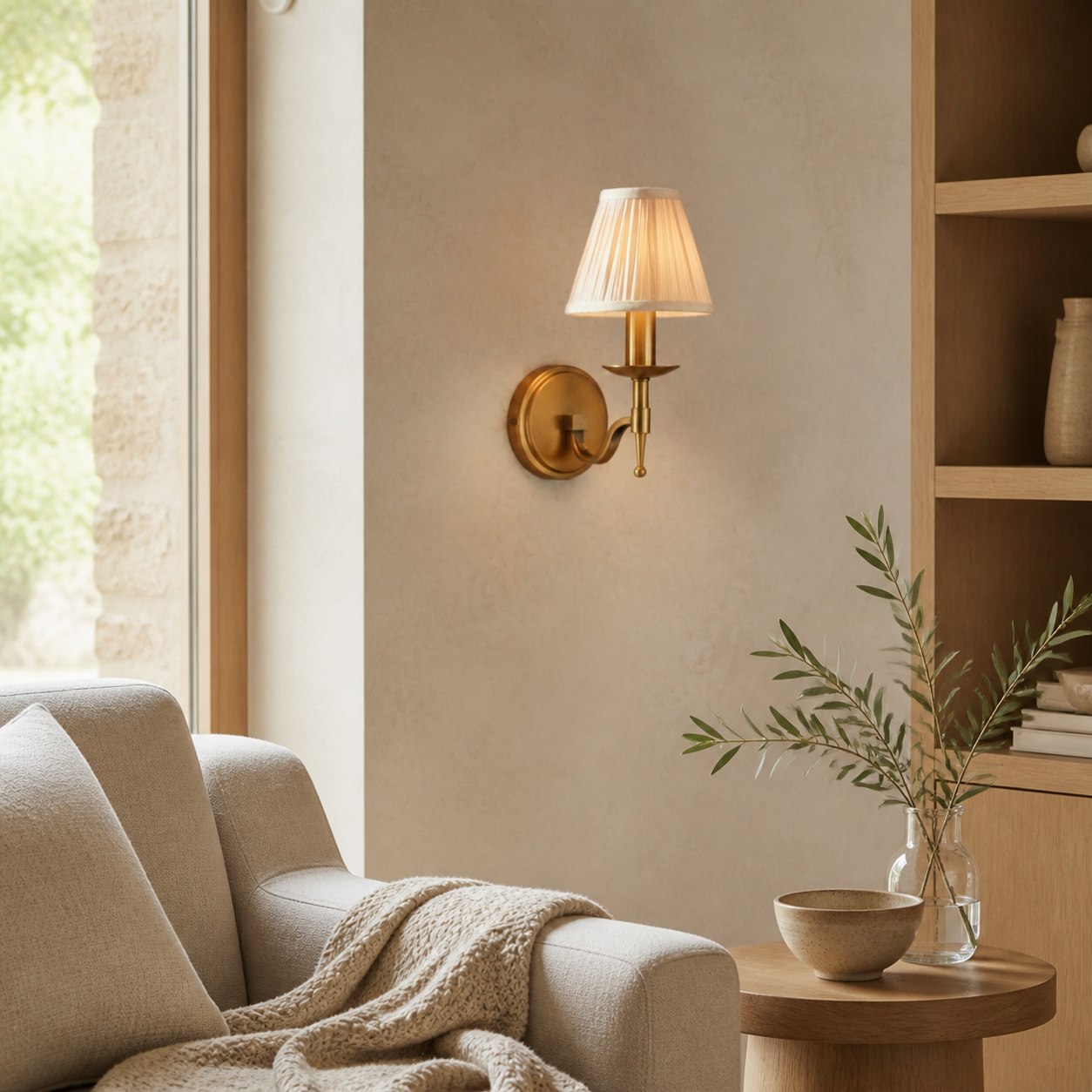 Tela Traditional Brass Wall Light - Classic Curved-Arm Sconce for Living Room & Hallway