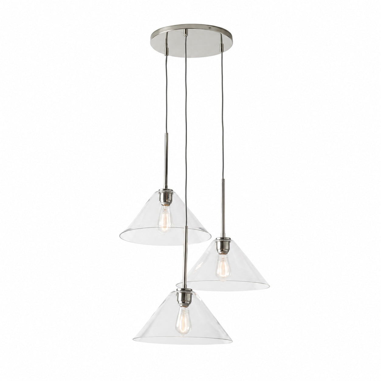Conica 3-flammiger Kegel-Kronleuchter – Skulpturale Pendelleuchte aus Glas im modernen Stil