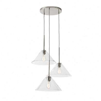 Conica 3-flammiger Kegel-Kronleuchter – Skulpturale Pendelleuchte aus Glas im modernen Stil