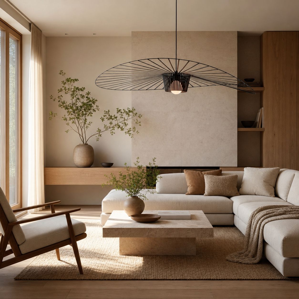 Spirava Moderne Stroh-Pendelleuchte – Minimalistische skulpturale Deckenleuchte für das Wohnzimmer N50