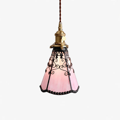 sakura pink stained glass pendant