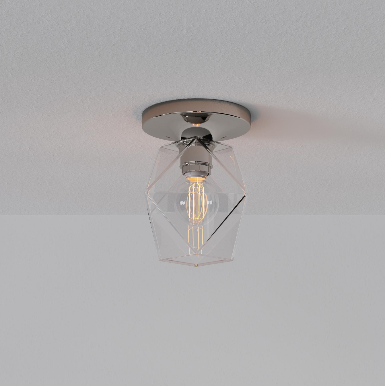 Talvior Sculptural Flush Mount Ceiling Light – Faceted Glass for Modern Interiors