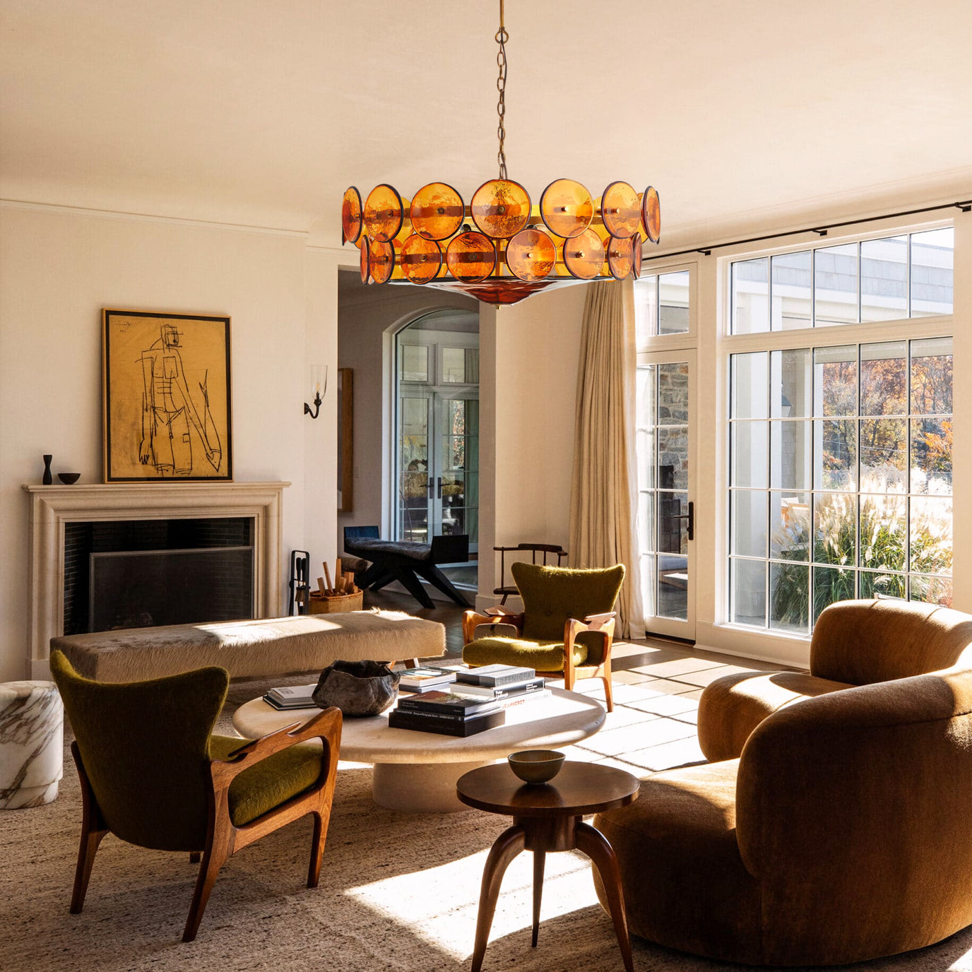 Lorenzo Halo Disc Vintage‑Modern Chandelier – Dining Room Statement Light