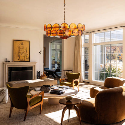 Lorenzo Halo Disc Vintage‑Modern Chandelier – Dining Room Statement Light