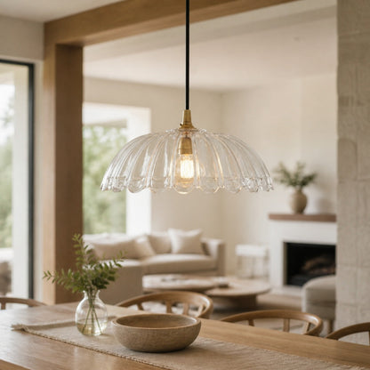 Floriaxis Floral Glass Pendant Light — Floral Glass Shade with Braided Cable for Kitchen or Dining