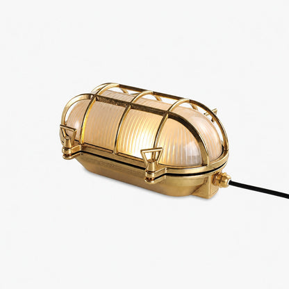 Ivoran Bulkhead Wall Sconce - Brass Caged Glass Vintage Industrial Light for Outdoor and Bathroom