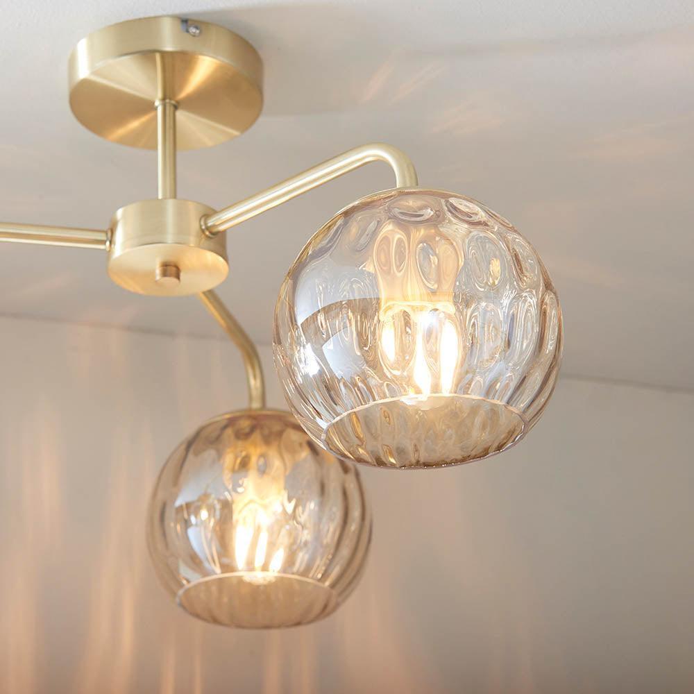 Elegant Brass Finish 3-Light Ceiling Lamp - Globe Semi Flush Light