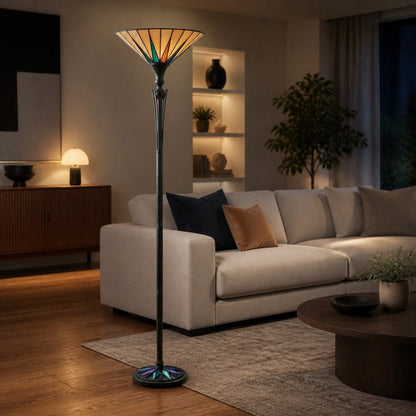 TF Dark Star Stained Glass Star Pattern Floor Lamp – Tiffany Style Uplighter for Living Rooms