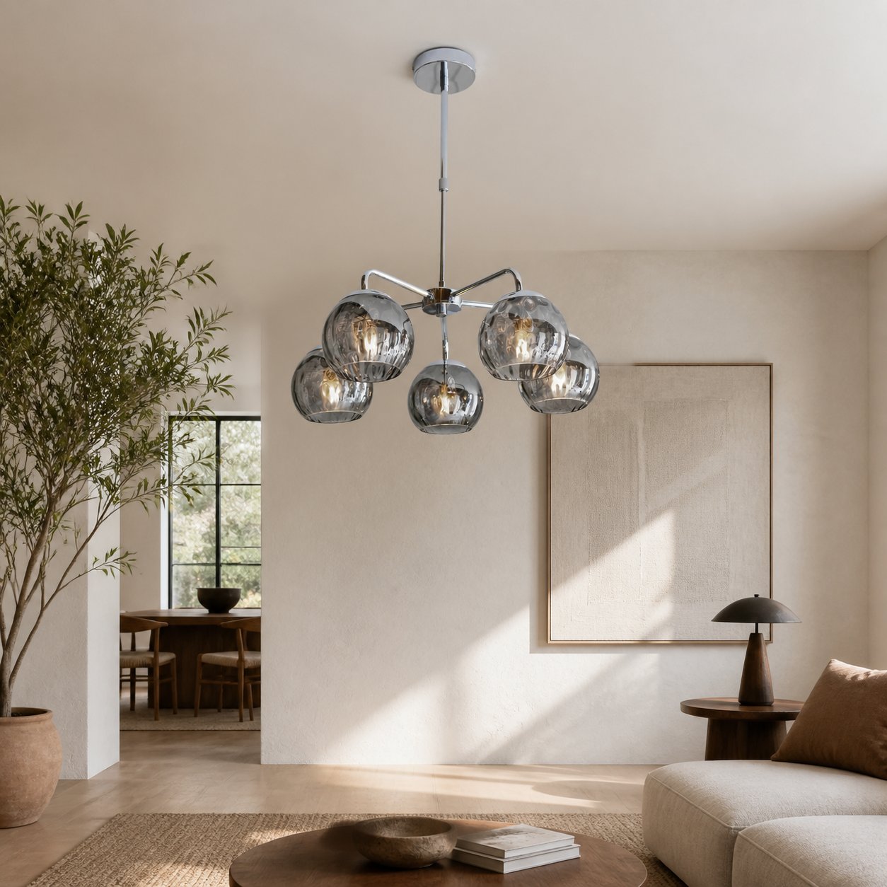 Tracian Glass Mid-Century Modern Globe Pendant Light for Dining Room