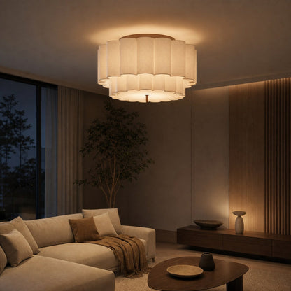Linbron Flush Lighting – Scalloped Linen Shade and Bronze Finish Modern Ceiling Light for Dining Room