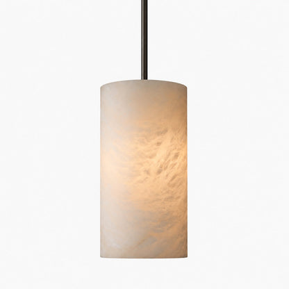 Hand Carved Alabaster Cylinder Pendant Light