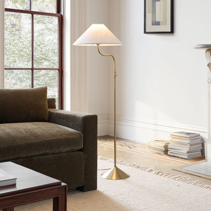 Fibura Modern Linen-Shade Adjustable Floor Lamp with Sleek Metal Arc for Living Rooms and Bedrooms