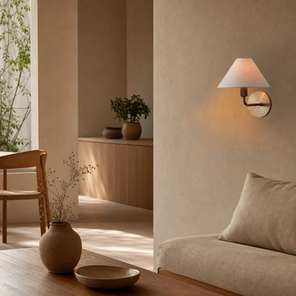 Gilda Fabric Drum Shade Wall Sconce - Modern Brass Accent Light for Bedroom and Hallway
