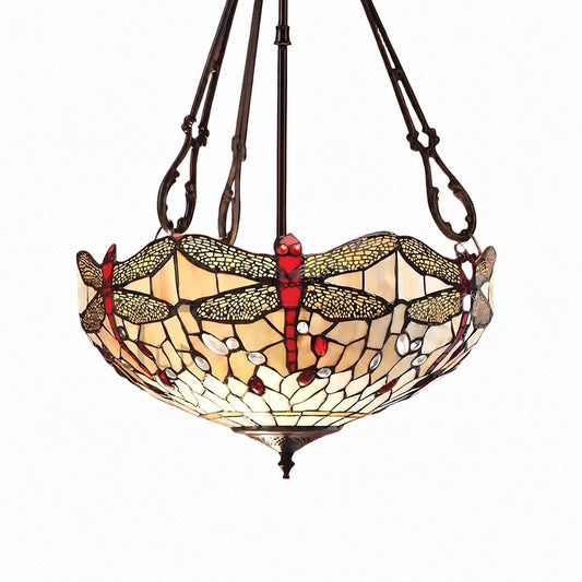 TF Dragonfly Beige Tiffany-Pendelleuchte – Elegante Buntglasleuchte für Esszimmer und Schlafzimmer