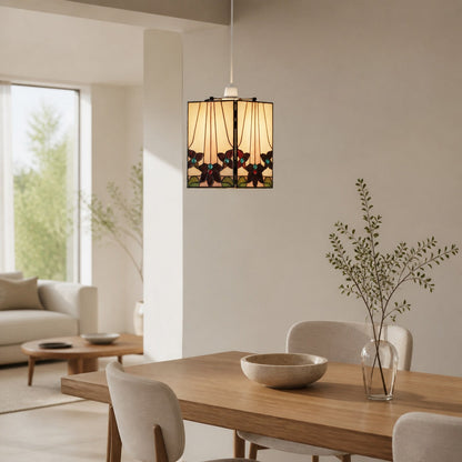 TF Camillo Mosaic Tiffany Glass Pendant Light - Square Lantern Shade - Artisan Home Décor Accessory