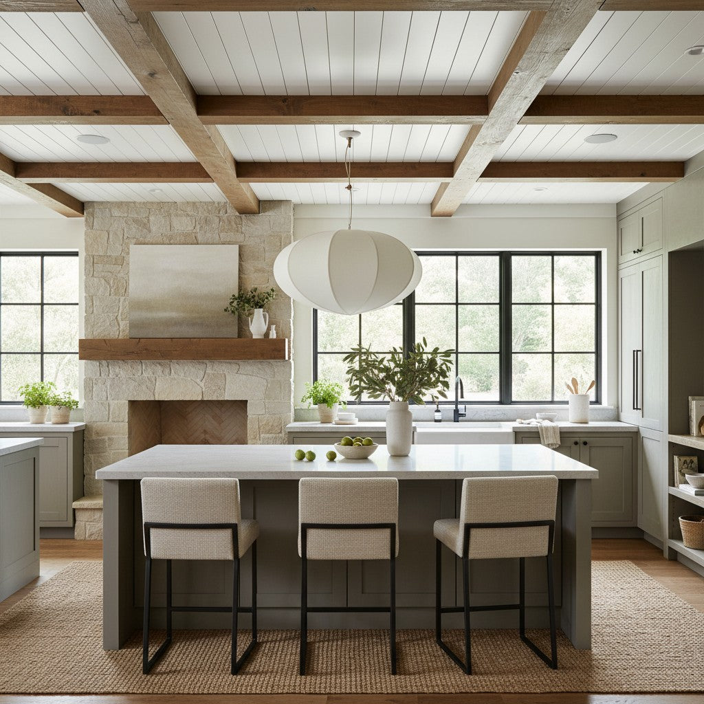 Alvian Adjustable Pendant Light with Linen Shade for Dining Room and Kitchen Island