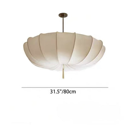 Traditional Japanese Round Iron Frame Fabric Shade 3/5 Light Chandelier For Living Room
