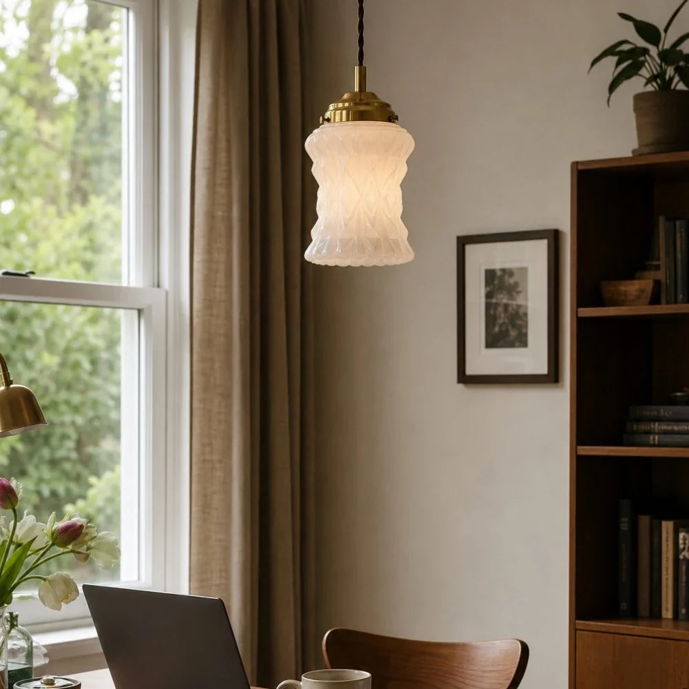 Pendant lamp near window dining nook
