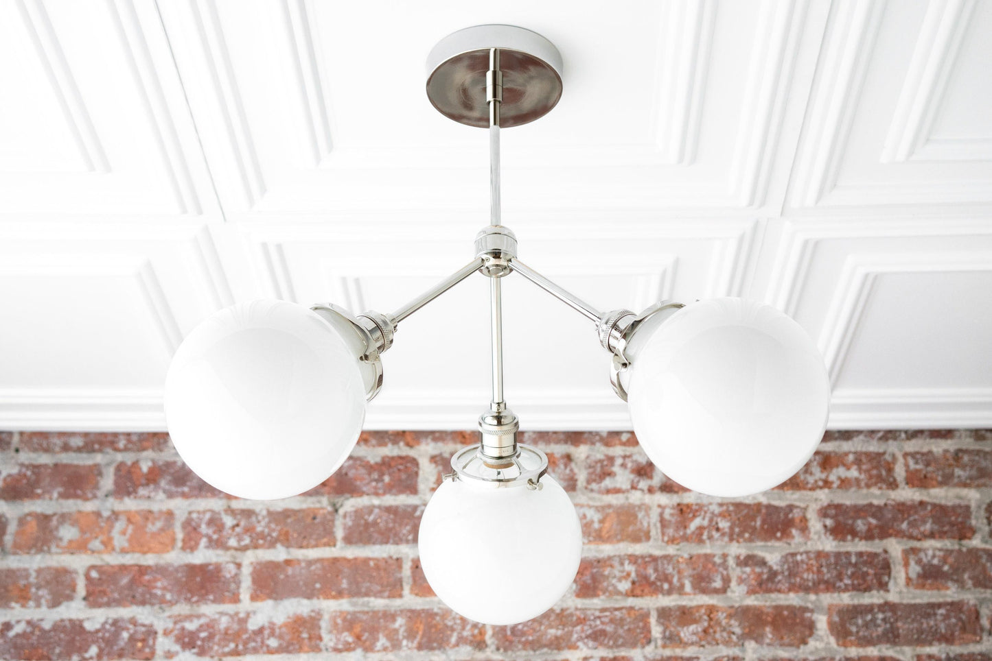 Glorica Glass Chandelier - Brass Globe Ceiling Light with Opal Shade