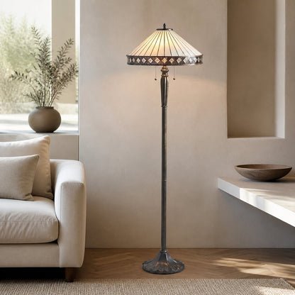 TF Fargo Geometrische Tiffany-Lampe – Akzentbeleuchtung aus bernsteinfarbenem und cremefarbenem Glas für Schlafzimmer oder Arbeitszimmer