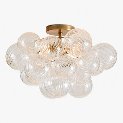 Bravira Flush Mount Ceiling Light - Ribbed & Bubbled Glass Metal Light
