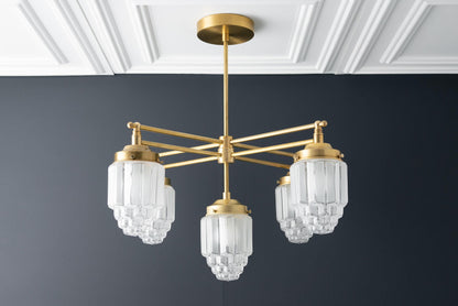 Tierlux Glass Chandelier – Vintage Brass Globe Lighting Fixture