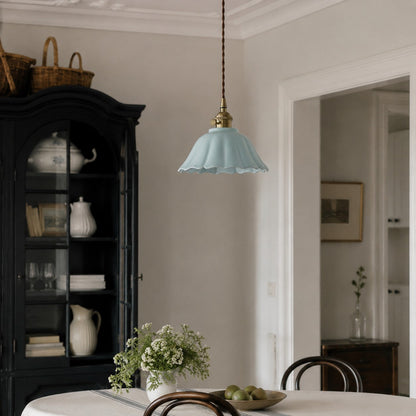 Vintage Celadon Ceramic Lotus Pendant Light