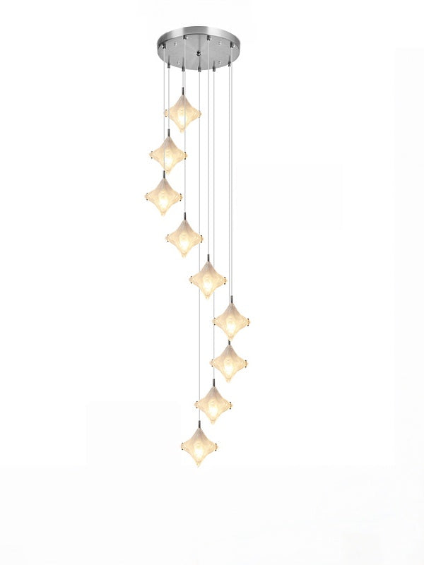 Art Deco Star Staircase Pendant Light – Frosted Glass Hanging Fixture –  Astris Altair