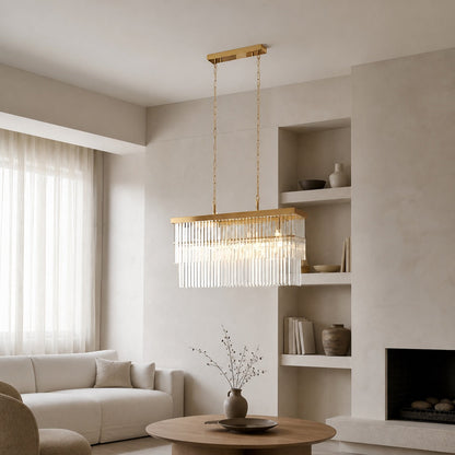 Vitralon Linear Pendant Lamp - Diamond-Shaped Glass Lampshade (Crystal-Clear) - Fits Living and Dining Rooms