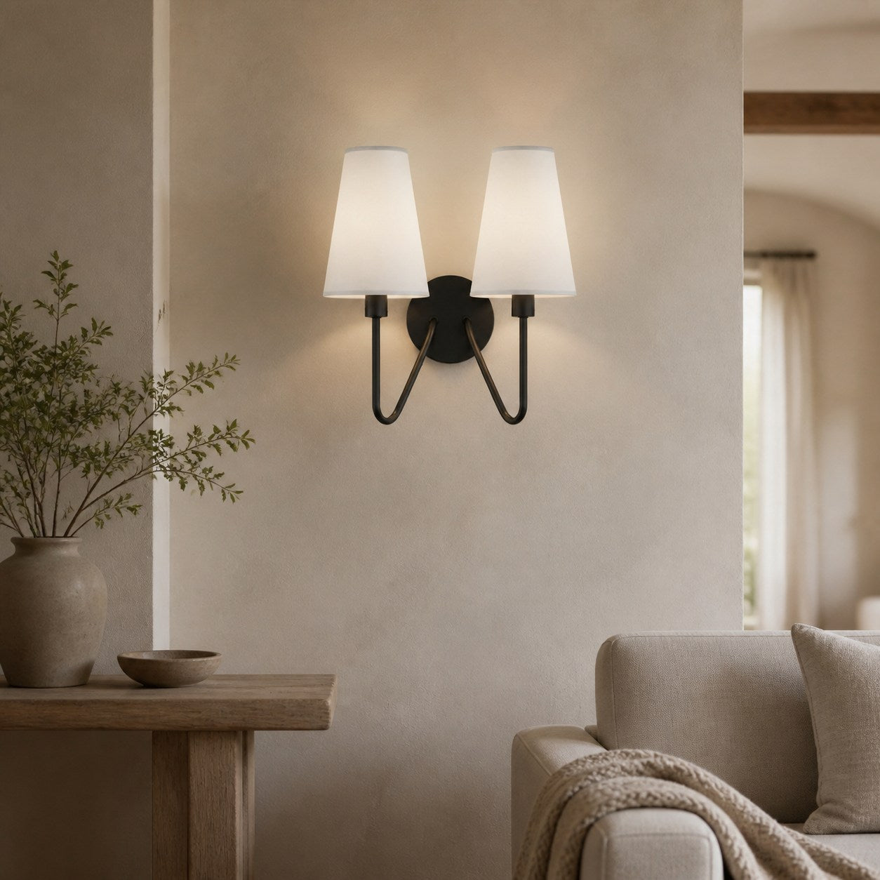 Arcuma Vintage Inspired Metal Wall Sconce - Handcrafted Fabric Shade for Bedroom