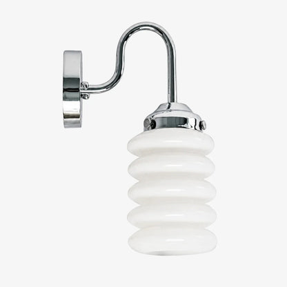 White ribbed glass chrome wall sconce