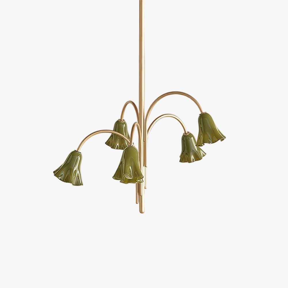 Bellina Sculptural Glass Lily Chandelier – Modern Romantic Pendant Light for High Ceilings