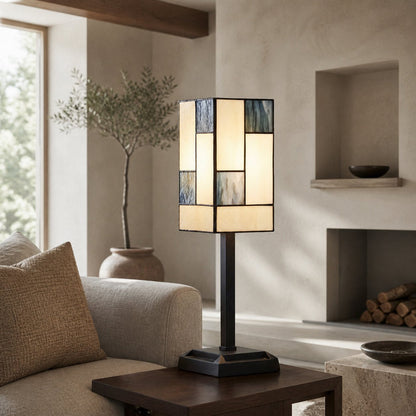 TF Manchester Square Table Lamp - Geometric Glass and Metal for Bedroom and Living Room