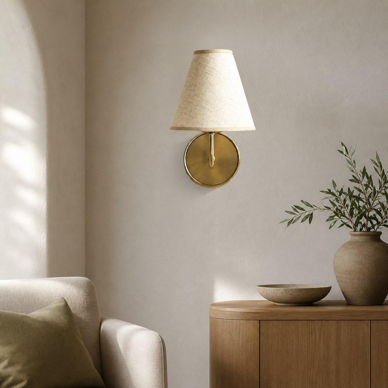 Fibura Zeitlose Wandleuchte mit Leinen Schirm - Minimalistisches Design für stilvolle Innenräume