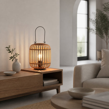 Yumeko Ambient Tischleuchte – Stilvolles und umweltfreundliches Design im offenen Bambuskäfig-Stil für Wohn- und Schlafzimmer