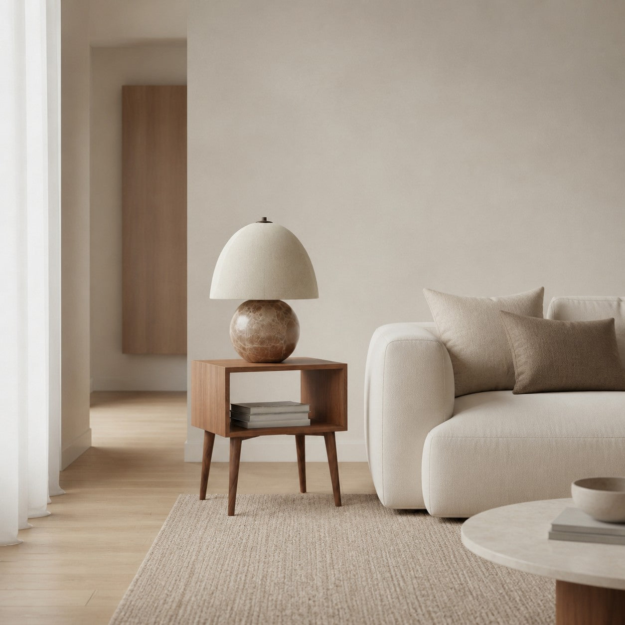 Cordove Table Lamp Sculptural Sphere Base Artistic Table Light - Linen Shade for Bedroom Living Room