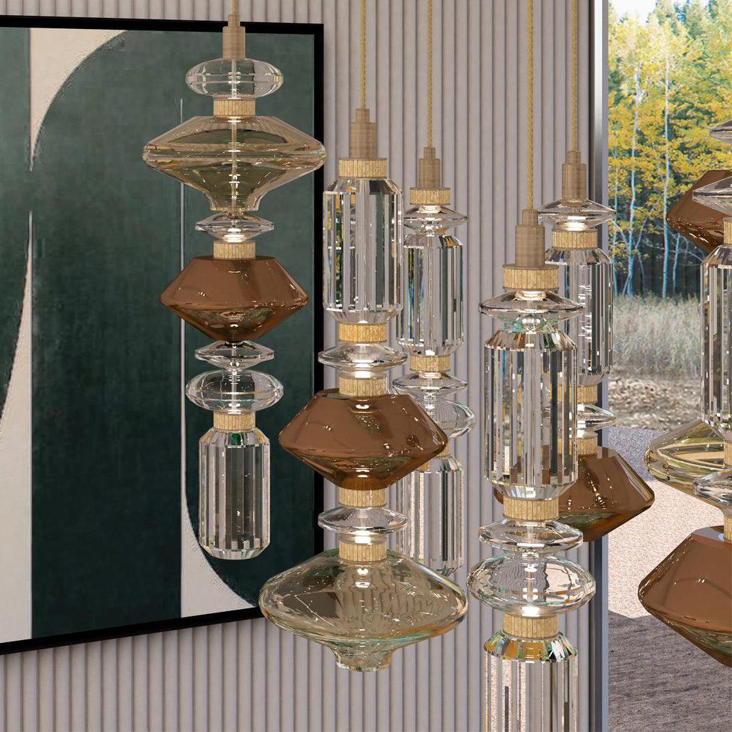 Minimalistische Ballett-Pendelleuchte - Eisen-Metall-Glas-Gold-Bernstein-Innenbeleuchtung