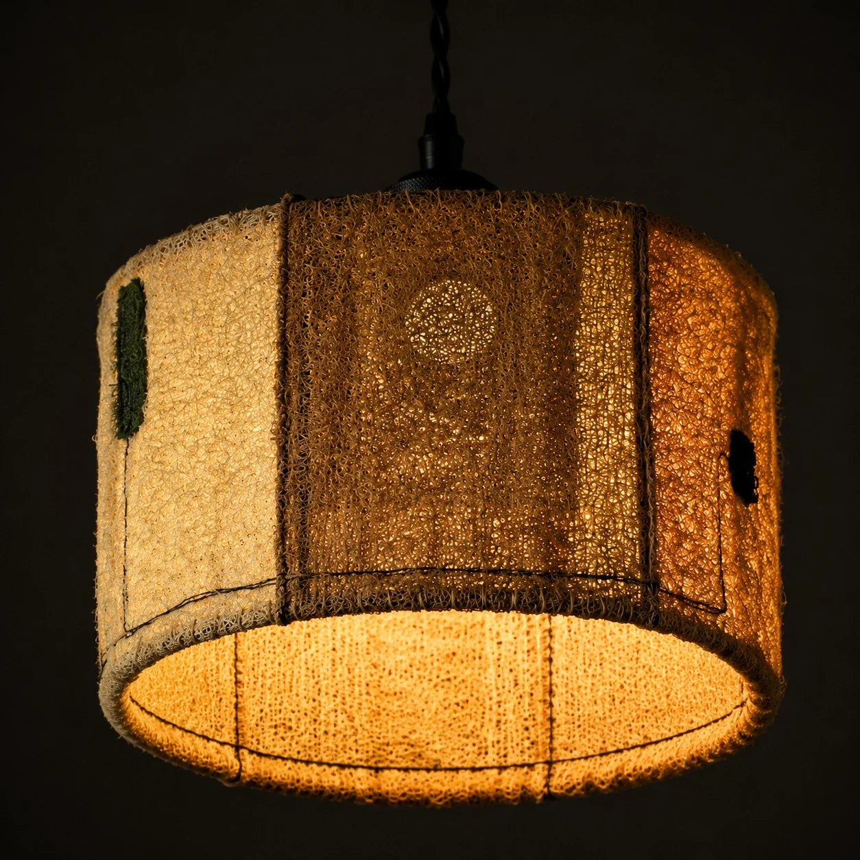 Natural Loofah Woven Pendant Lamp Wabi Sabi Patchwork Hanging Light