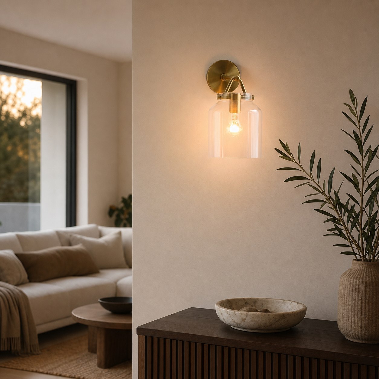 Hanton Moderne, minimalistische Wandleuchte aus Messing und Glas – feuchtigkeitsbeständig für Badezimmer