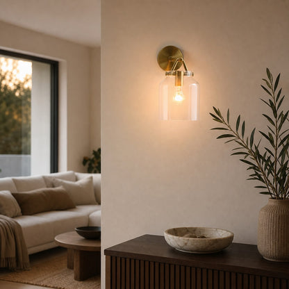 Hanton Moderne, minimalistische Wandleuchte aus Messing und Glas – feuchtigkeitsbeständig für Badezimmer