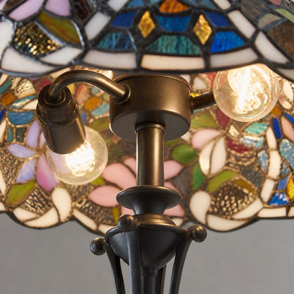 TF Sullivan Tiffany Table Lamp - Floral Stained Glass Design for Bedroom or Living Room
