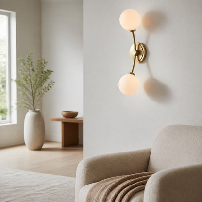 Arden Glass 2 Light Iron Wall Sconce - Modern Curved Design for Bathroom or Hallway