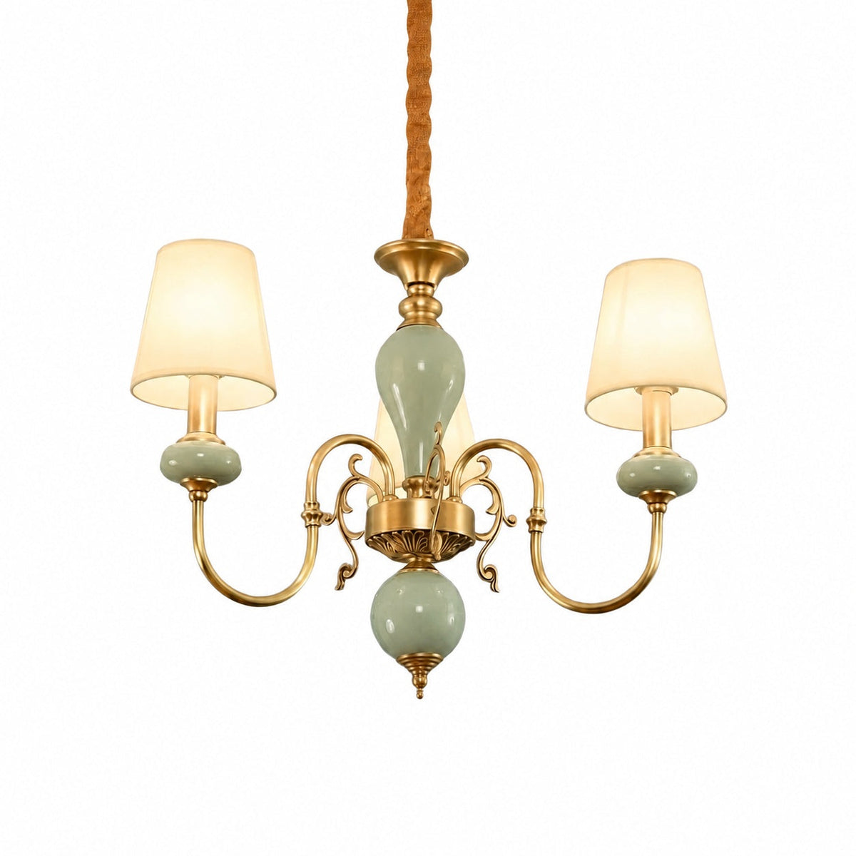 Altoris Series Branch Chandelier with Fabric Shades – Brass Ceramic Chandelier for Living Room