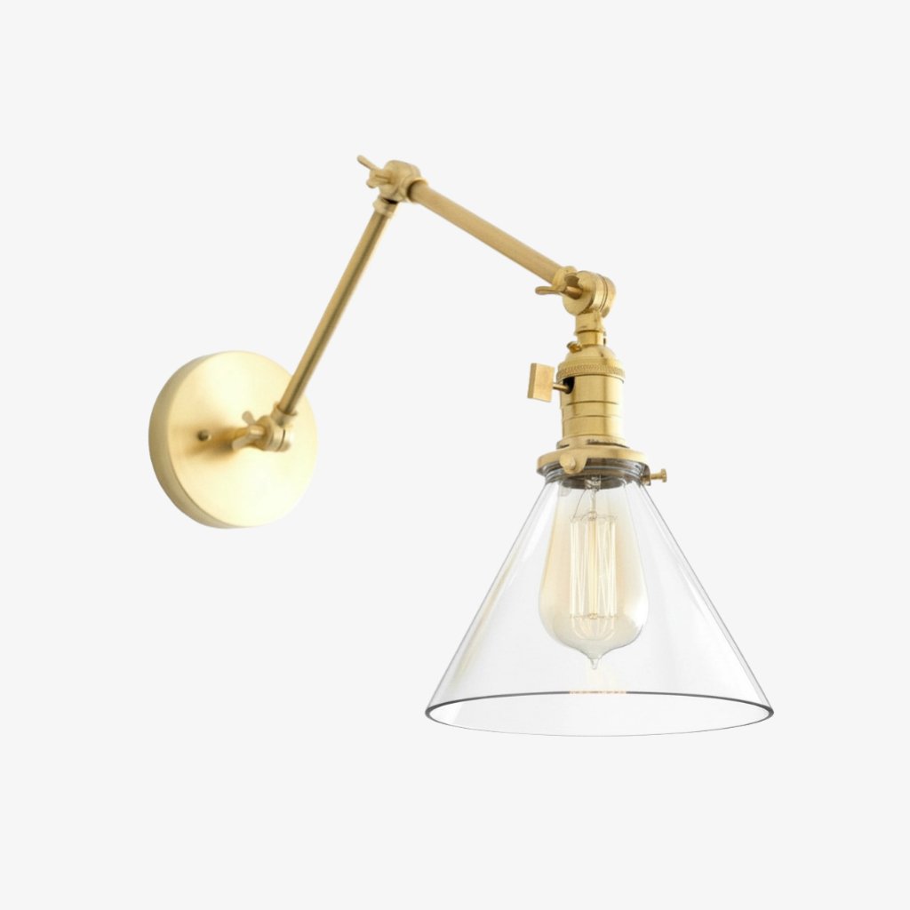 Conique Metal Industrial Wall Sconce with Adjustable Arm - Vintage Glass Cone Shade