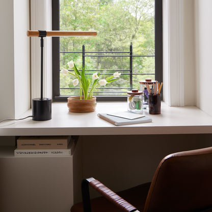Moss Modern Linear Wood LED Table Lamp – Adjustable Swivel, USB Charging