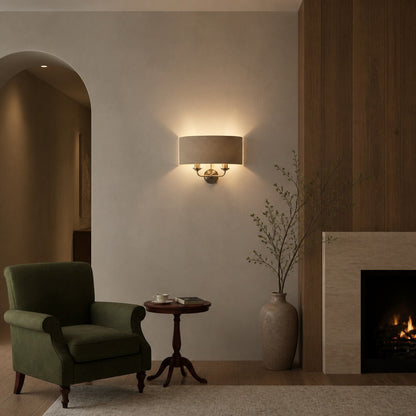 Tela Classic Wall Sconce with Fabric Shade – Elegant Metal Finish Wall Light for Living Room / Bedroom